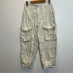 Joe Fresh Women’s Cotton Cargo Pants Tapered Cream Light Weight